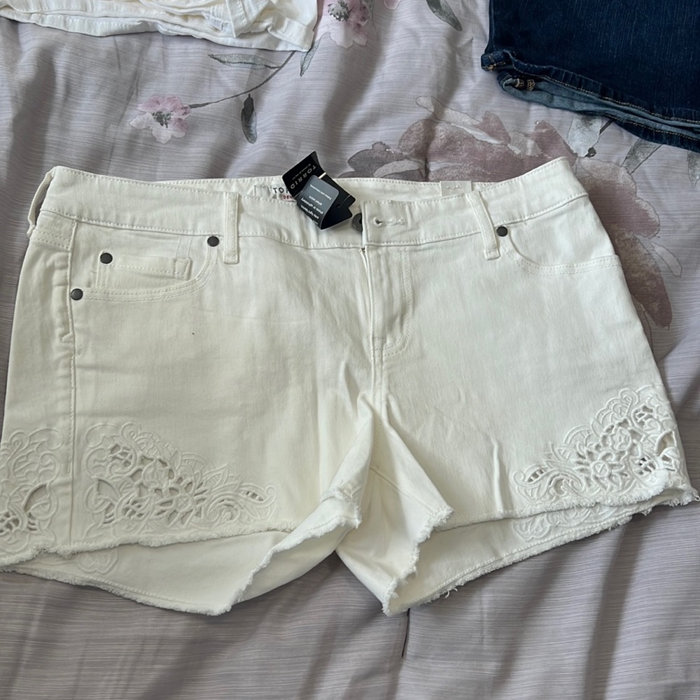 White denim shorts with cut out detailing size 12